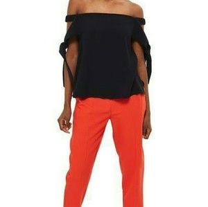 TOPSHOP • black bardot tie sleeve top